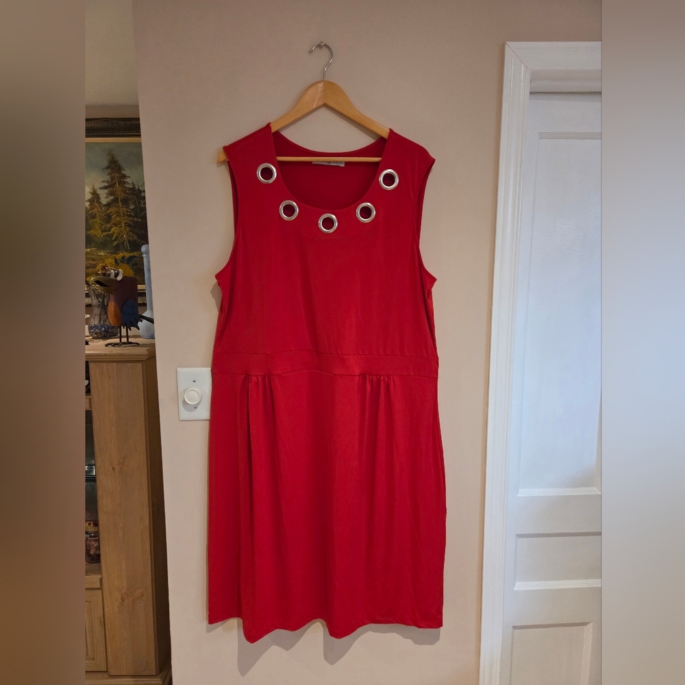 Red Midi Dress with Grommet Accents